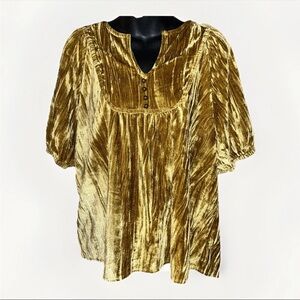 Maurices Dark Gold Crushed Velvet Balloon Sleeve Button Accent Blouse Size M